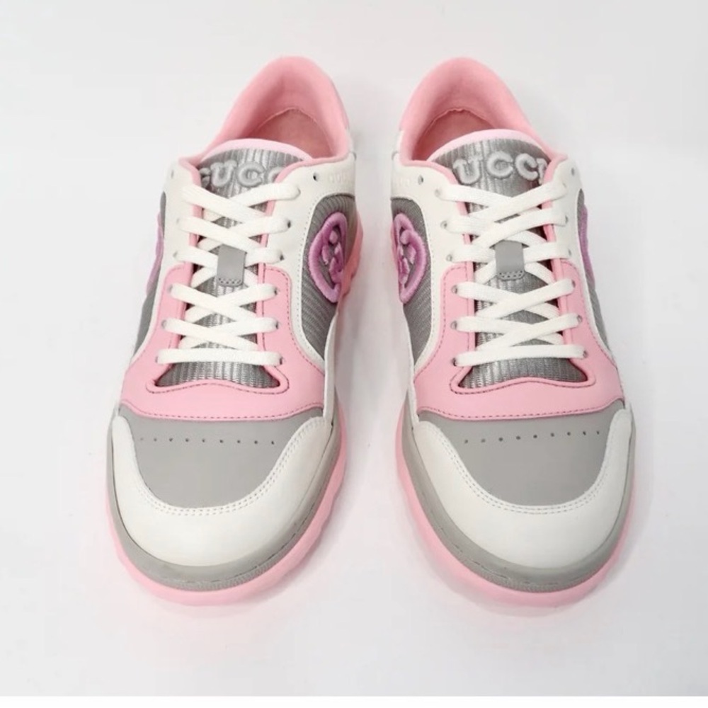 Gucci Mac80 Pink & Grey Calfskin Leather Sneakers - Picture 2 of 16